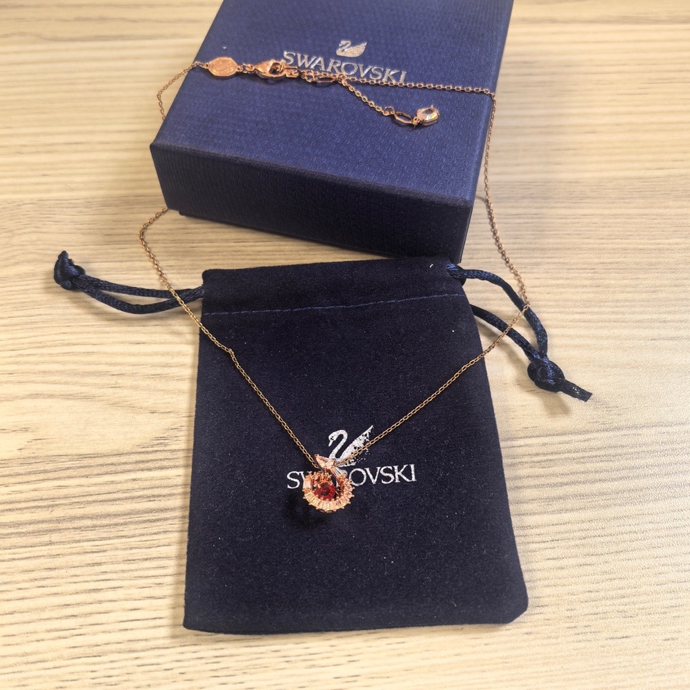 Swarovski Gold Necklace with Fiery Red Crystal
